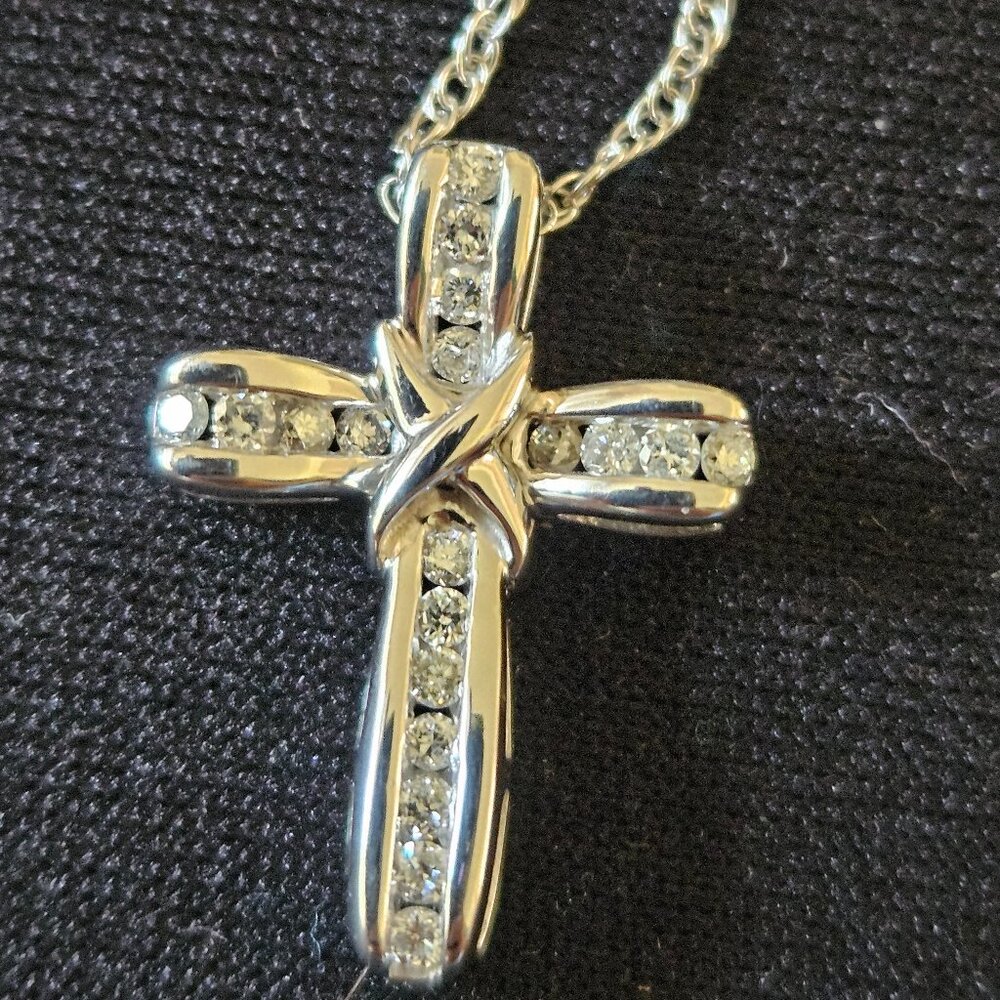 Silver and Lab diamond cross necklace